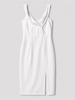 Lulus White Midi Cocktail Dress XS Sleeveless Cowl Neck Side Slit Bridal Shower